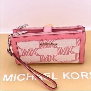 Michael Kors DoubleZip Wristlet Wallet Tea Rose